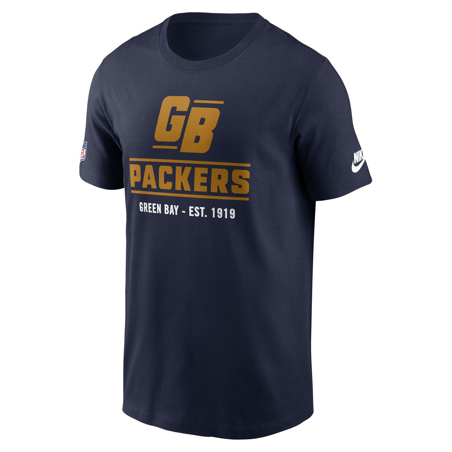 Front angled view of the Nike Green Bay Packers Sideline Alternate Final Sprint Tee in navy.