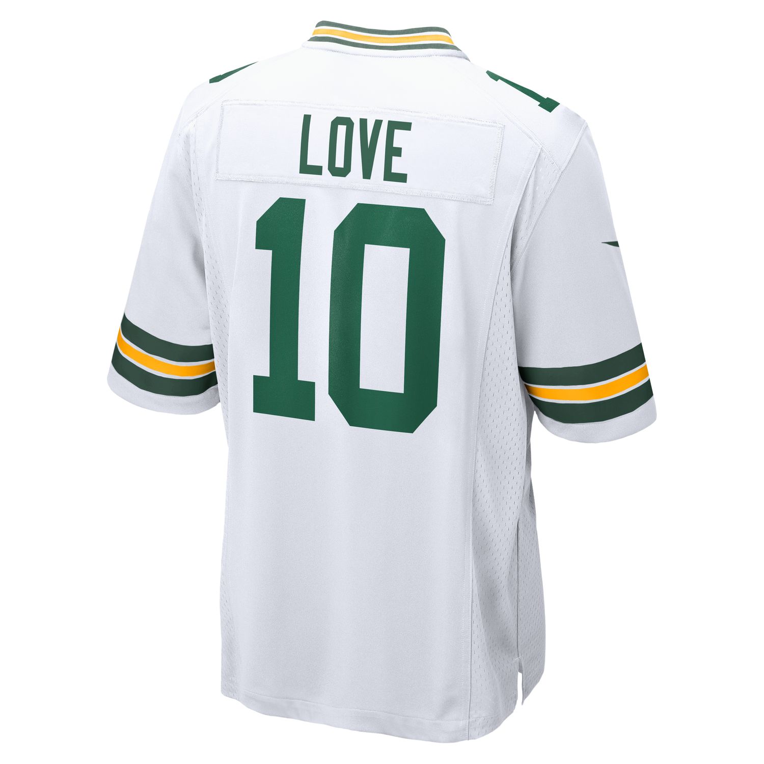 Back view of the Nike Green Bay Packers Jordan Love #10 Road Game Jersey in white.