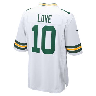Back view of the Nike Green Bay Packers Jordan Love #10 Road Game Jersey in white.