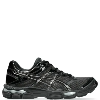 Right side profile of the ASICS GEL-CUMULUS 16 highlighting GEL-CUMULUS 16 branding and rear GEL cushioning.