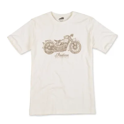 Front view of natural Indian Motorcycle Red Label Tee with a distressed vintage motorcycle graphic at center chest.