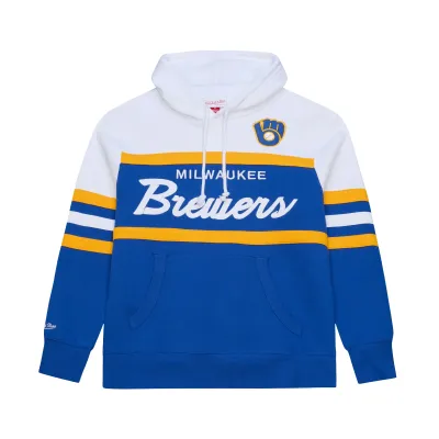 Mitchell &amp; Ness Milwaukee Brewers Team Color Head Coach hoodie in royal blue with embroidered script logo.