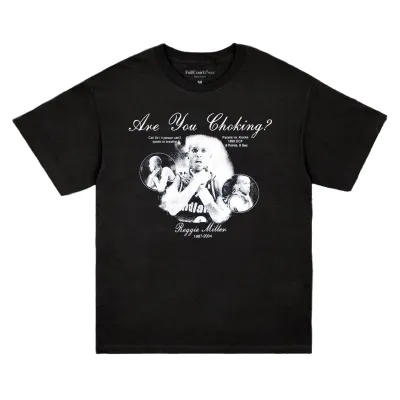 Black Full Court Press Reggie Miller tee with a monochrome collage, choke gesture and “Are You Choking?” text.