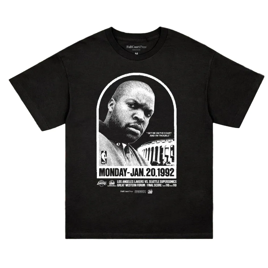 Black Full Court Press Death Certificate tee with a large monochrome Ice Cube basketball-inspired front graphic.