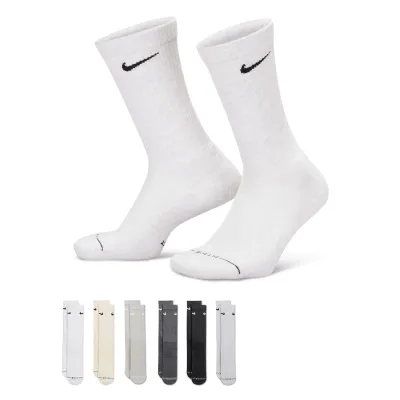 Nike Everyday Elevated six-pack with white crew socks featured above the full neutral heather color assortment.