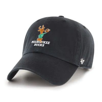 Black ’47 Milwaukee Bucks HWC Bango Clean Up hat with vintage embroidered logo, front view