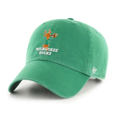 Green ’47 Milwaukee Bucks HWC Bango Clean Up hat with vintage embroidered logo, front view