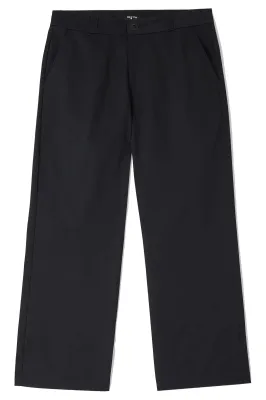 Front view of black Brixton Trademark Chino Pants with slash pockets, button closure and straight legs.