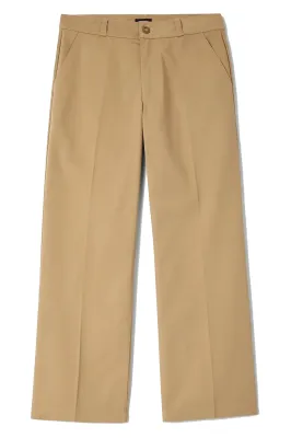 Front view of Brixton Trademark Chino Pants in British Khaki with slash pockets and relaxed straight legs.