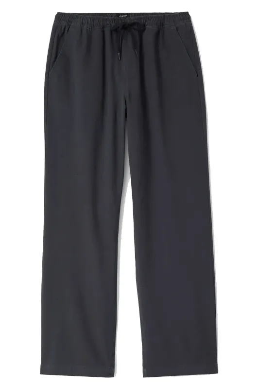Front view of black Brixton Everyday E-Waist Pants with a drawcord waistband, hand pockets and straight legs.