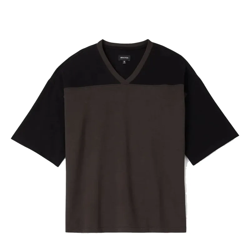 Brixton Football Tee in black and washed black with V-neck and contrasting yoke