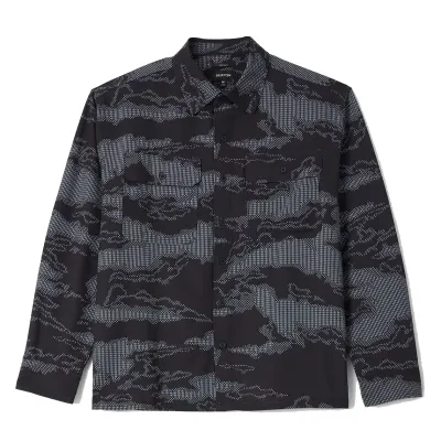 Brixton Journey Lightweight Shirt in black camo with long sleeves and dual flap chest pockets