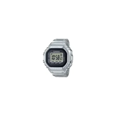 Front angled view of the Casio CRW001-1 silver stainless steel ring watch with digital LCD display.