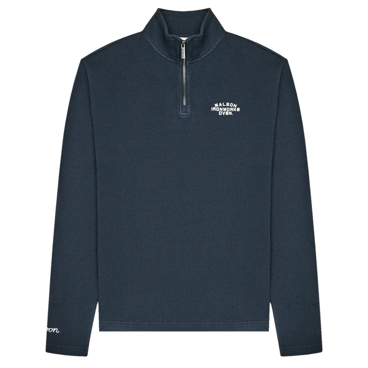 Front product view of the Blueberry Malbon Flyer Ironworks Mid Layer with a mock neck and quarter zipper.