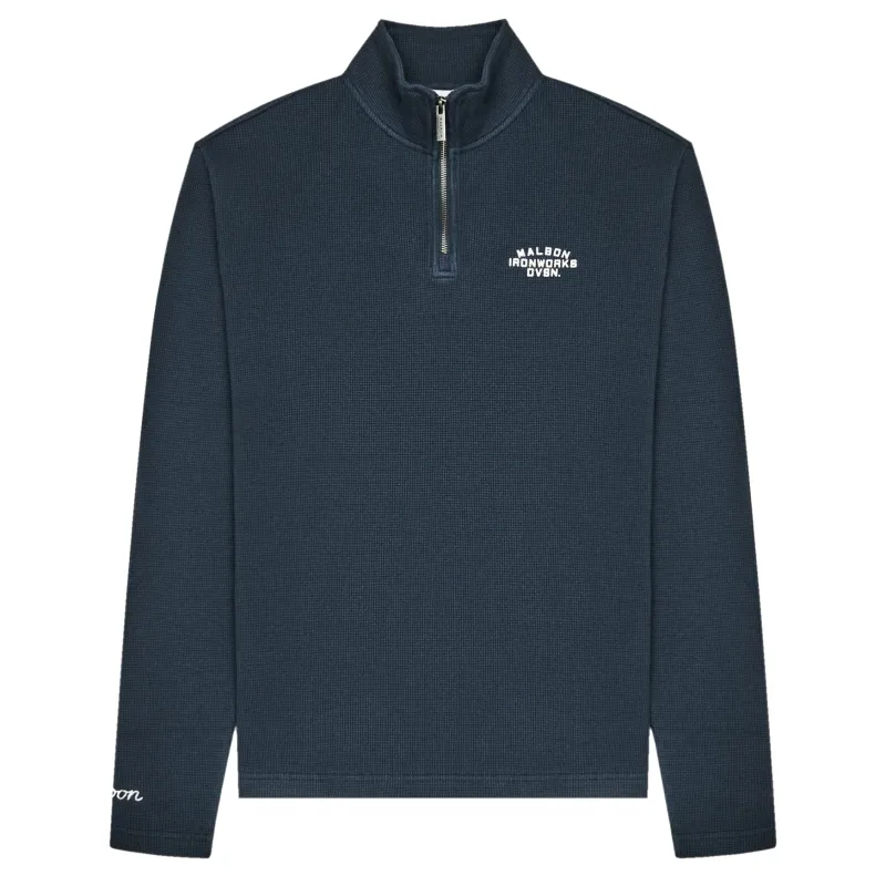 Front product view of the Blueberry Malbon Flyer Ironworks Mid Layer with a mock neck and quarter zipper.