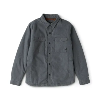 Front view of the Dark Slate Roark Backwoods Jacket with chest pockets and a full snap closure.