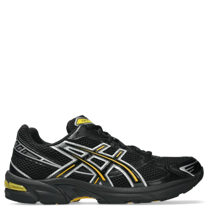 Opposite side view of ASICS GEL-1130 shoe showing patent overlays and yellow GEL cushioning.