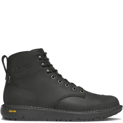 Side profile of the Jet Black Danner Moto 917 GTX boot with a leather upper and Vibram sole.
