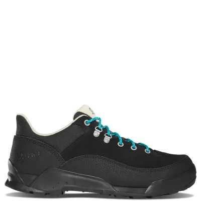 Side view of the Danner Panorama ID in Midnight with teal laces and a protective wraparound outsole.