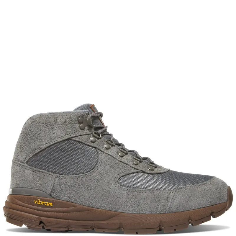 Side view of the Danner Jag 600 in Storm Grey with suede overlays and a brown Vibram outsole.