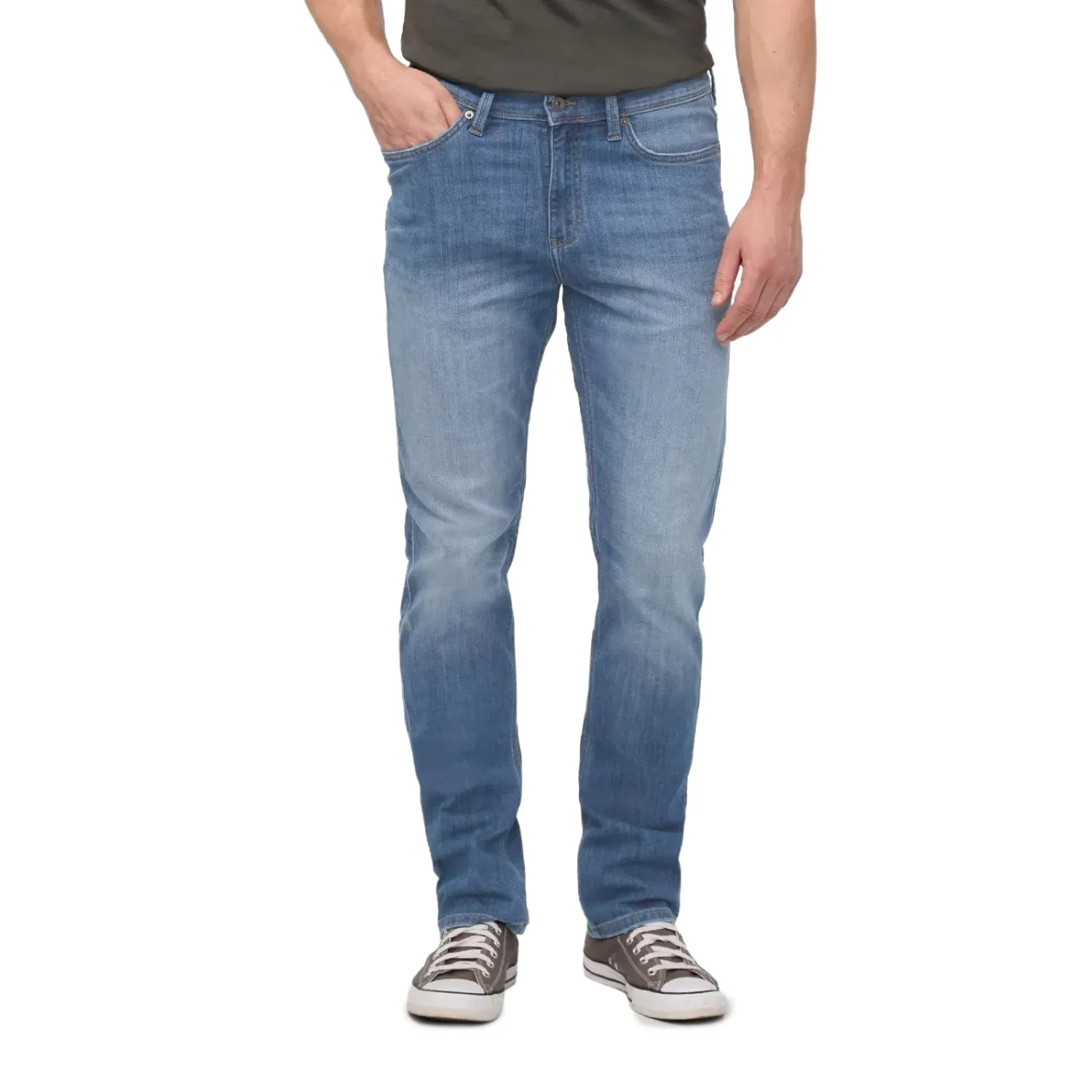Front view of DUER Performance Denim Slim Straight pants in Vintage Cascade