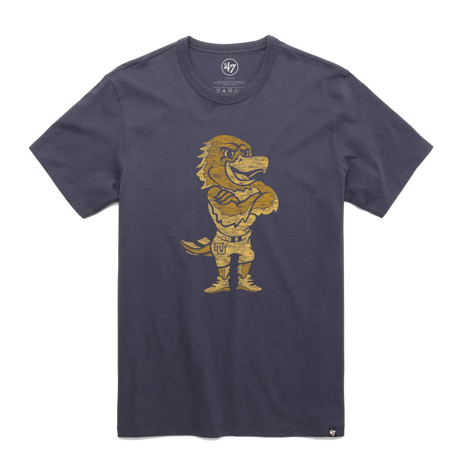 '47 Brand Marquette Golden Eagles navy tee with distressed gold mascot graphic