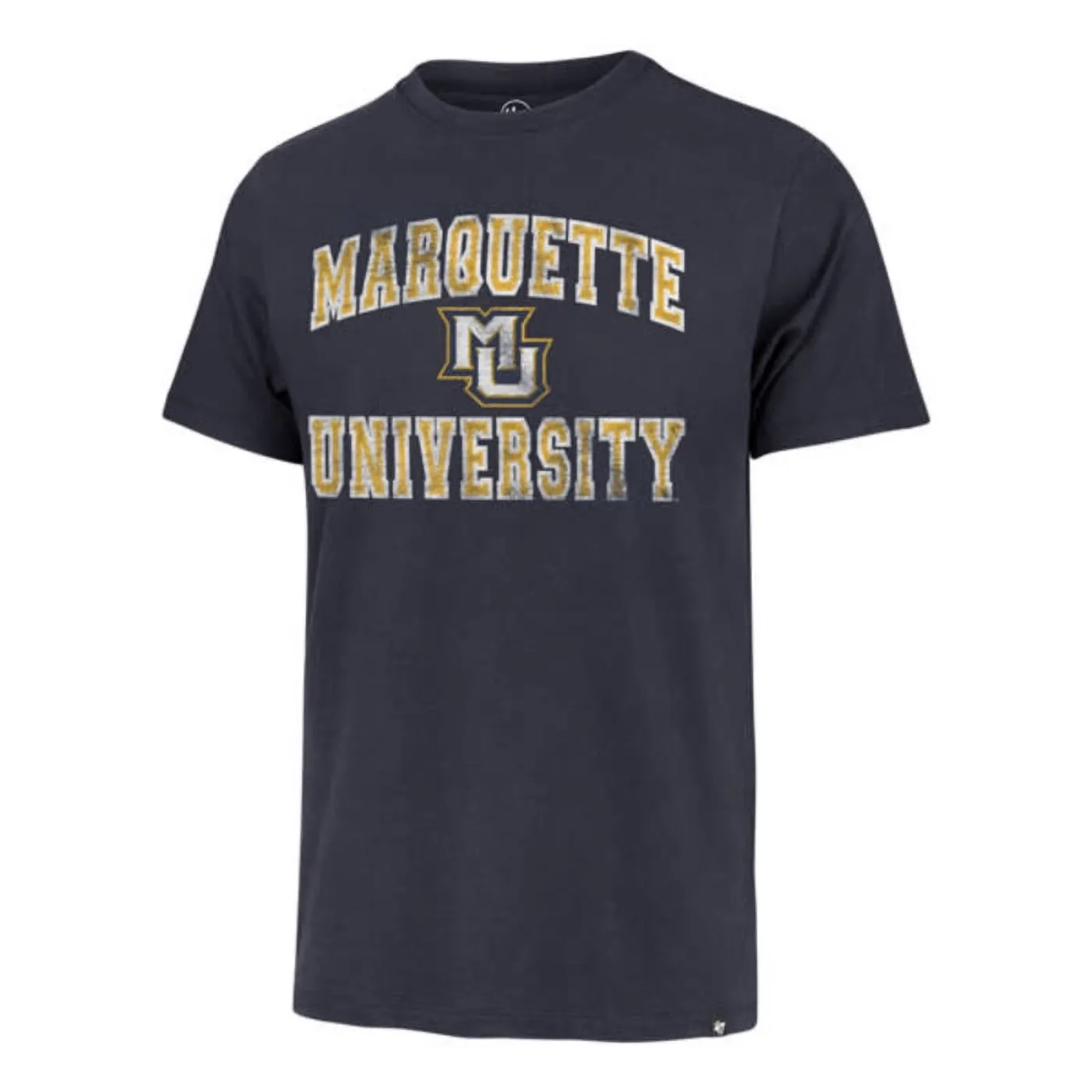 '47 Brand Marquette Golden Eagles navy tee with distressed Marquette University arch graphic