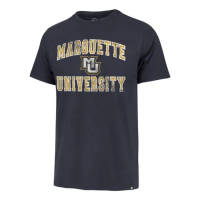 '47 Brand Marquette Golden Eagles navy tee with distressed Marquette University arch graphic