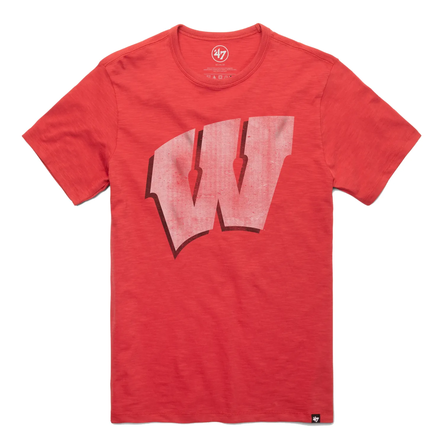 '47 Brand Wisconsin Badgers Rescue Red tee with oversized distressed white and red W graphic