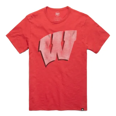 '47 Brand Wisconsin Badgers Rescue Red tee with oversized distressed white and red W graphic