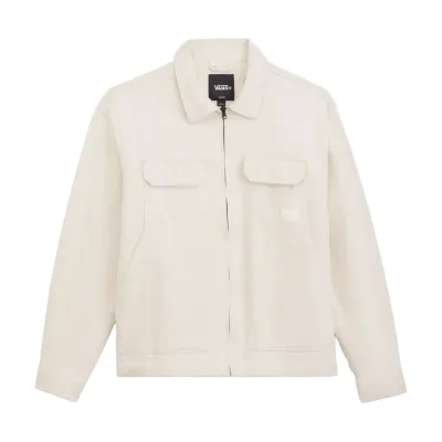 Flat front view of the Vans McAvoy II Jacket in Natural Seed with a full zip and four utility pockets.
