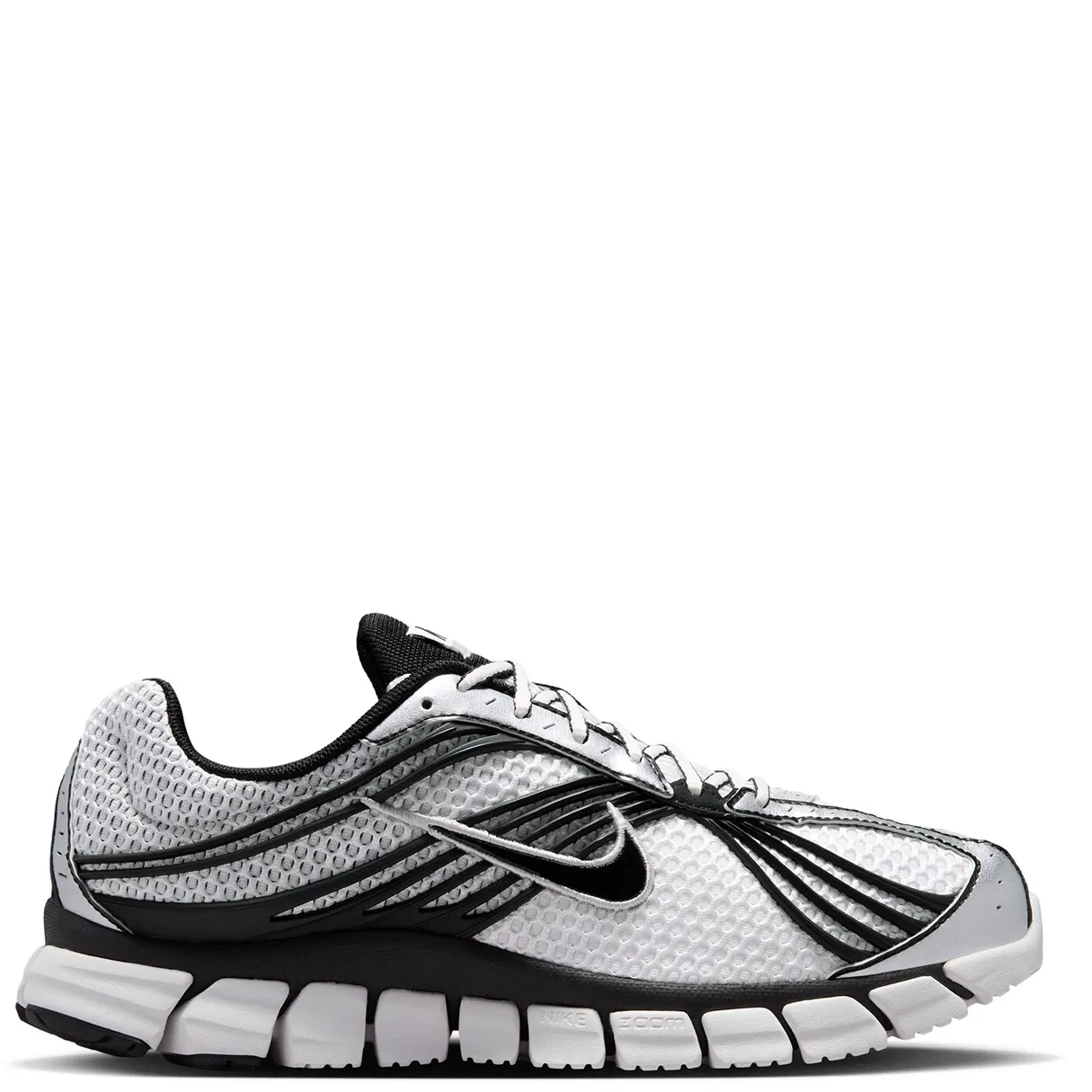 Medial view of Nike Zoom Skylon 11 with breathable mesh, black support lines and silver overlays.