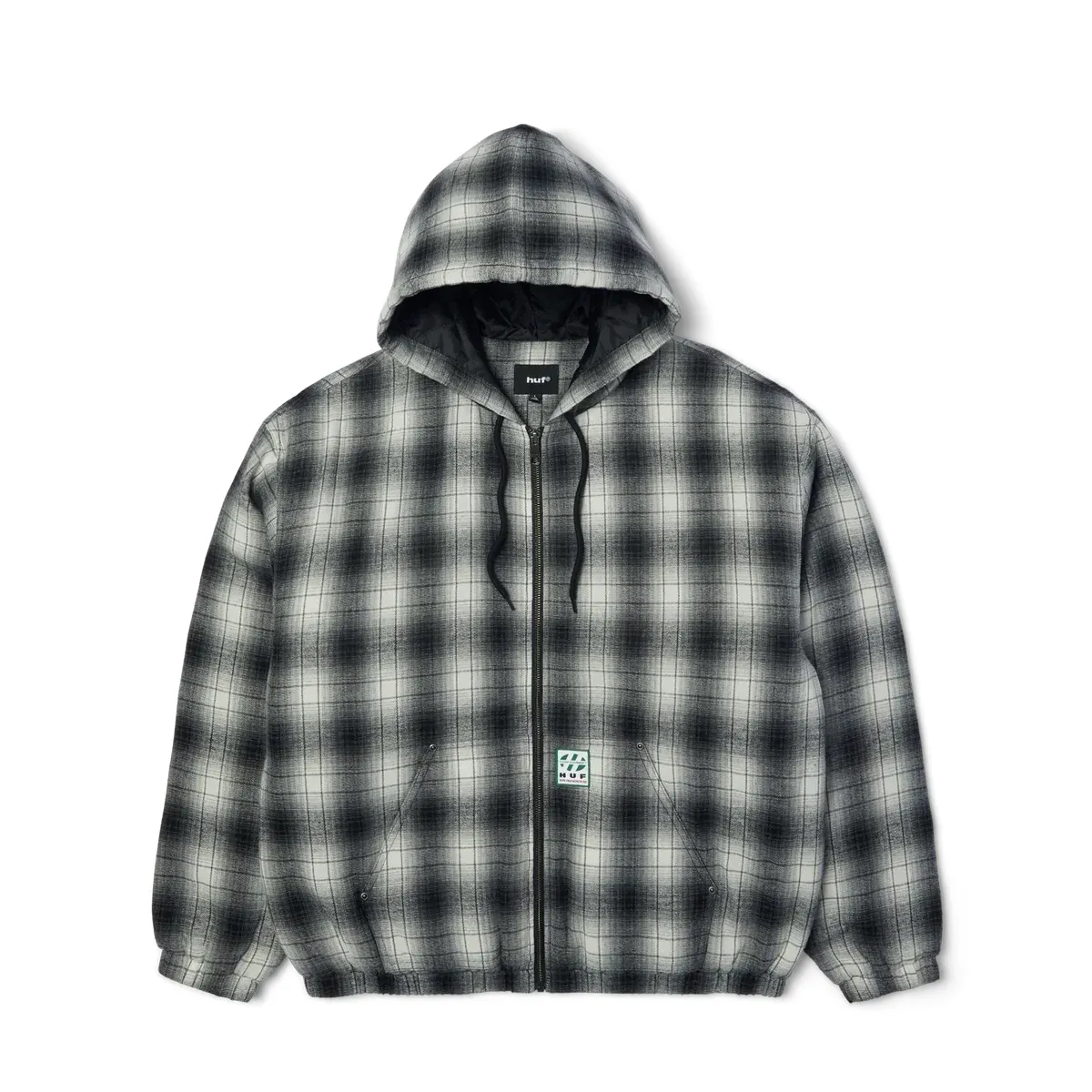 Front view of HUF Durango Work Jacket in black and grey plaid