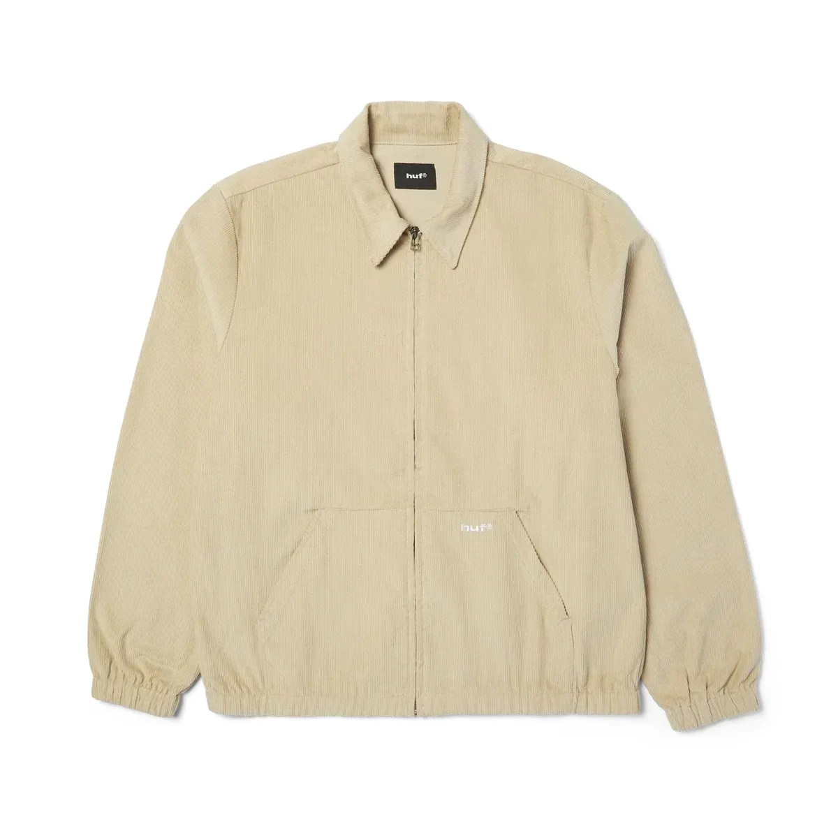 Front view of HUF 89 Corduroy Jacket in tan and white