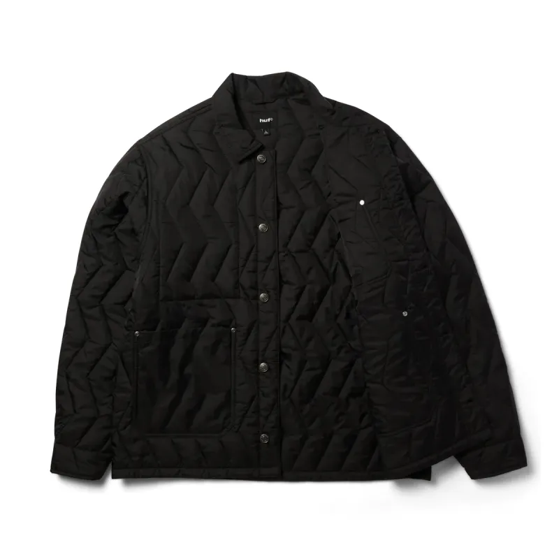 Front view of HUF Zig Zag Quilted Chore Jacket in black