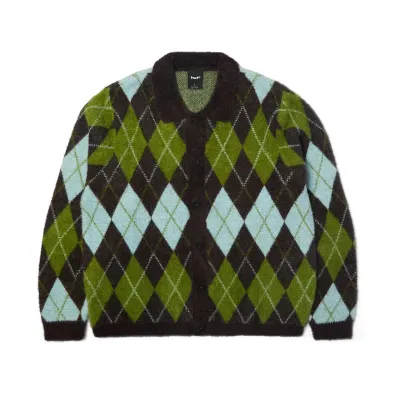 Front view of HUF Cooper Mohair Sweater in dark brown, green and light blue