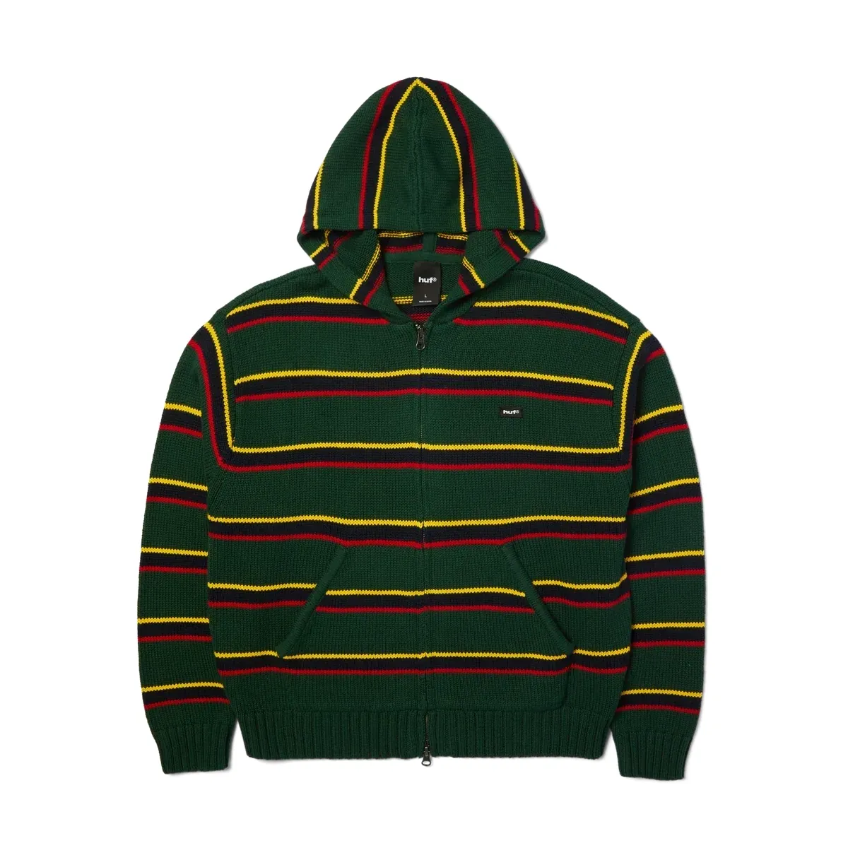 Front view of HUF Banks Full-Zip Striped Hoodie in Sycamore