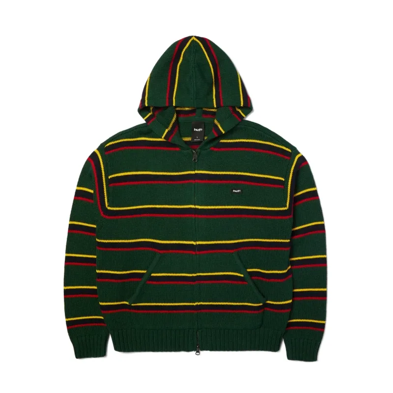 Front view of HUF Banks Full-Zip Striped Hoodie in Sycamore