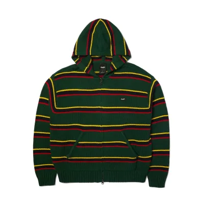 Front view of HUF Banks Full-Zip Striped Hoodie in Sycamore