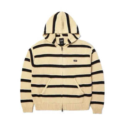 Front view of HUF Banks Full-Zip Striped Hoodie in Tan