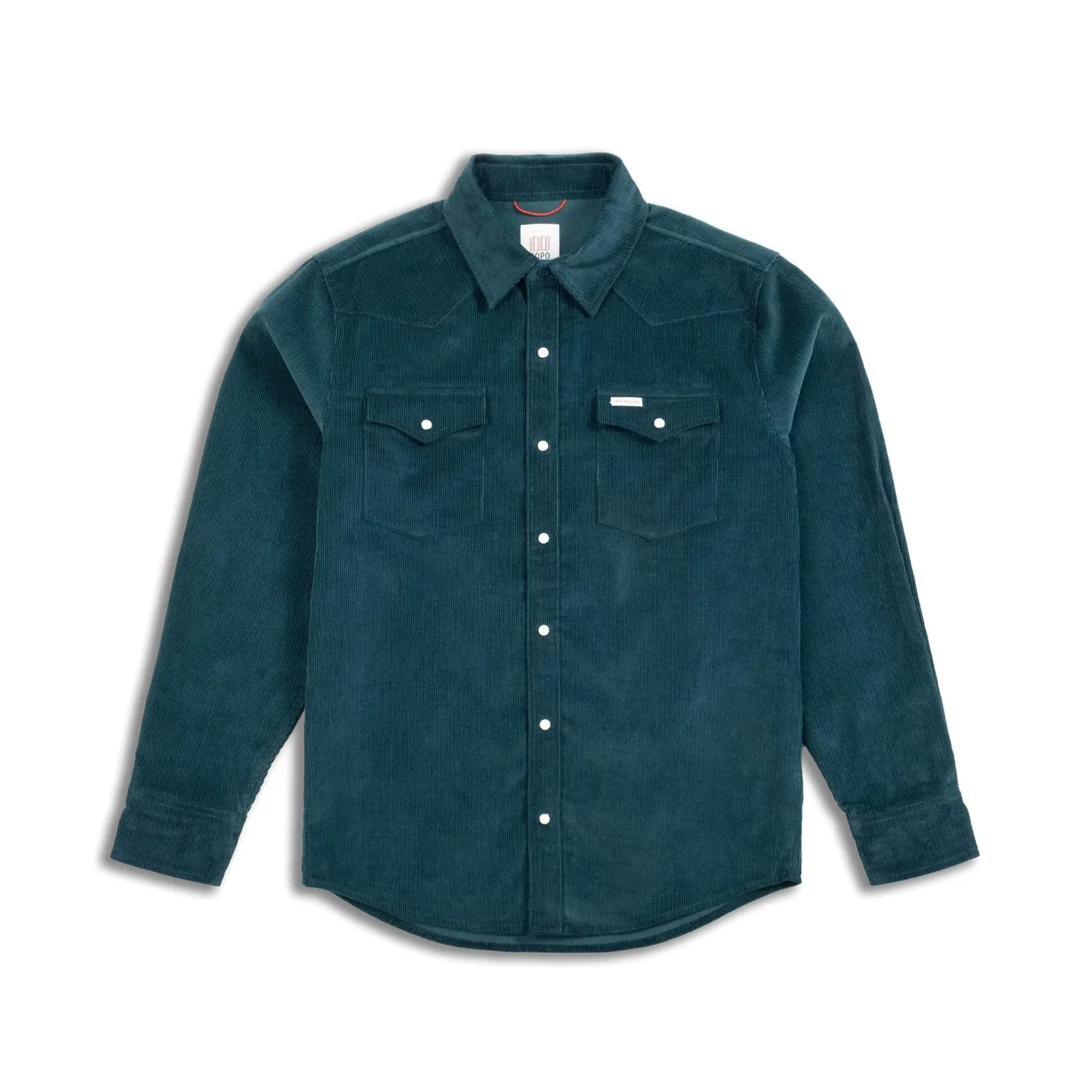 Front view of Topo Designs Mountain Corduroy Shirt in Pond Blue