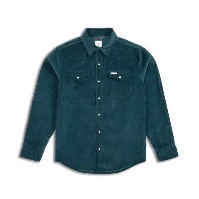Front view of Topo Designs Mountain Corduroy Shirt in Pond Blue