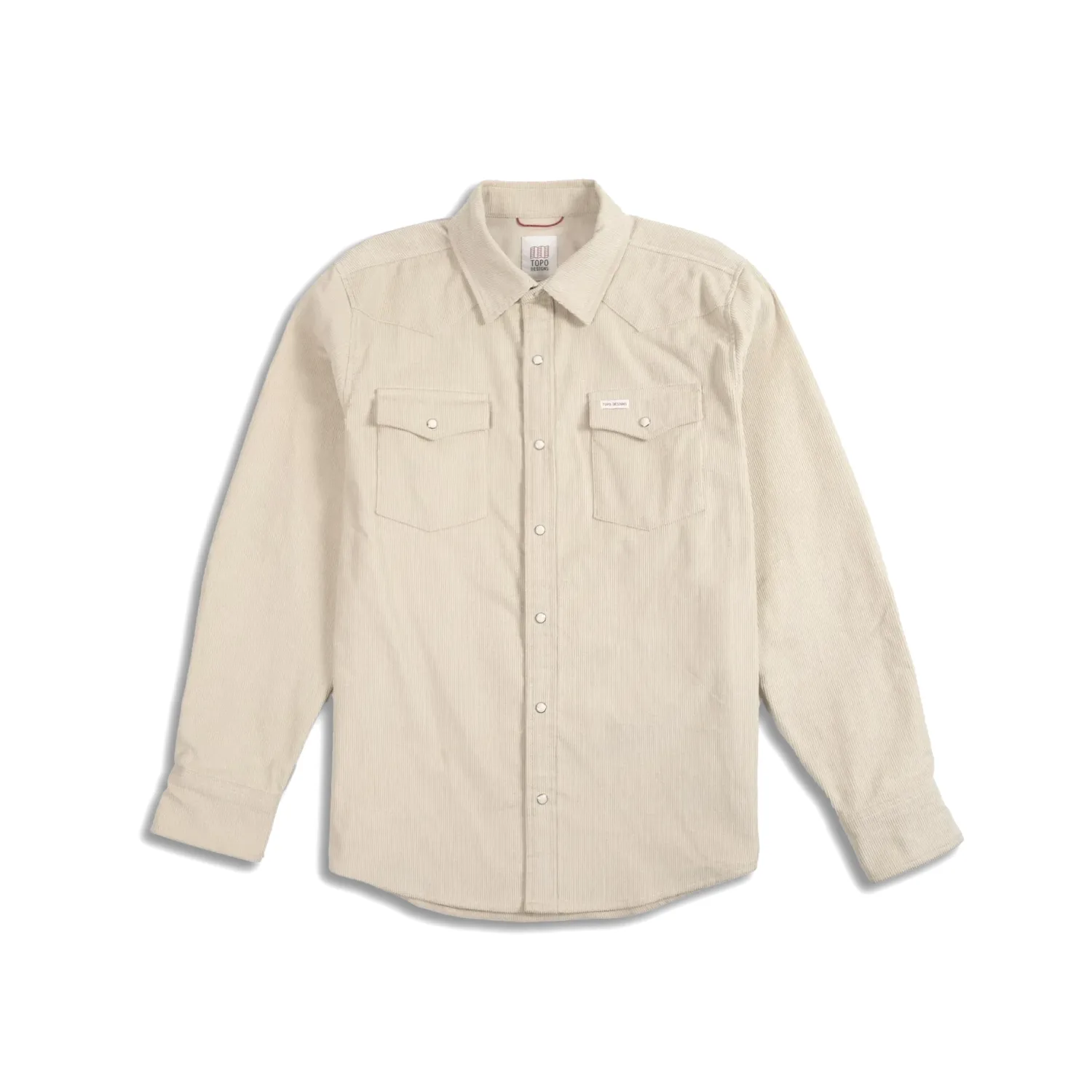 Front view of Topo Designs Mountain Corduroy Shirt in Bone White