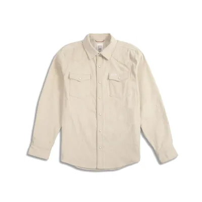 Front view of Topo Designs Mountain Corduroy Shirt in Bone White