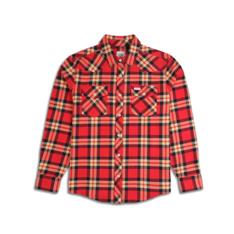 Front view of Topo Designs Mountain Shirt in Flame Multi plaid
