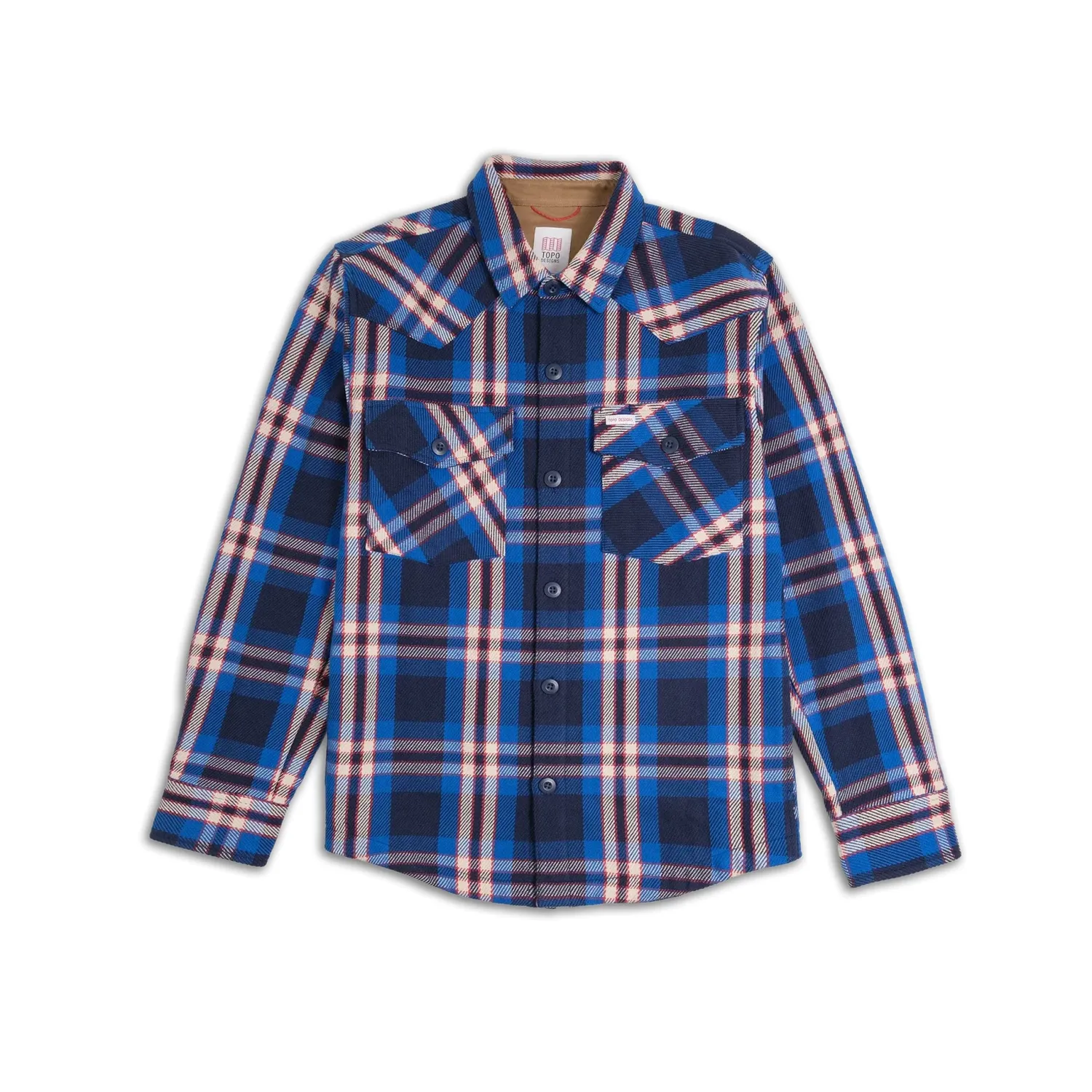 Front view of Topo Designs Mountain Shirt Jacket in Midnight Classic Blue Multi