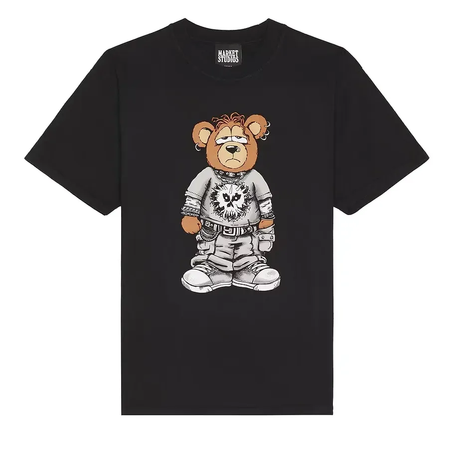 Market Misfit Bear Tee in black with punk-inspired bear graphic