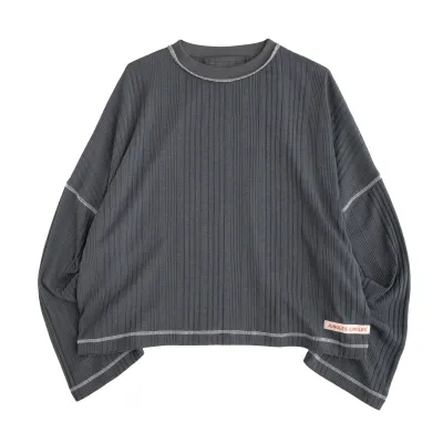 Front product view of the grey Jungles Channel Rib long sleeve tee with contrast stitching.