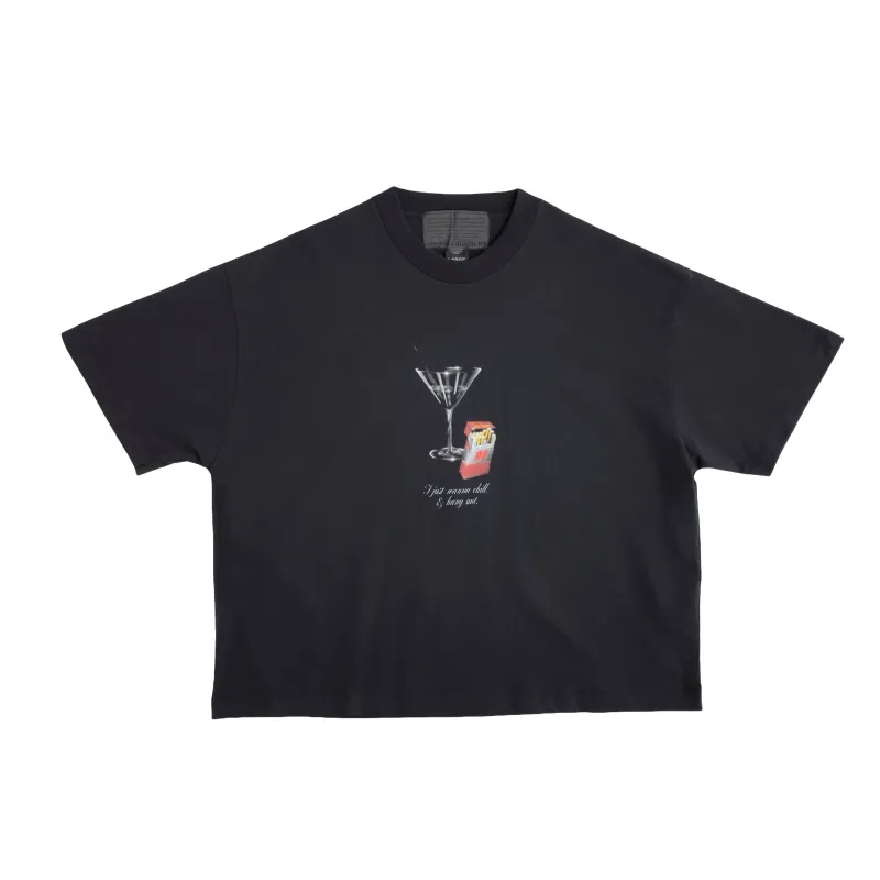 1. Front product view of the black Jungles Double Happiness Tee with airbrush artwork by J.Ferg.