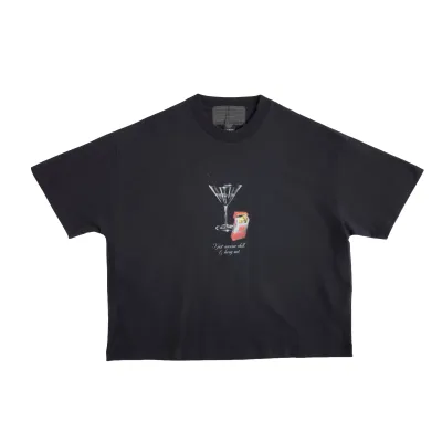 1. Front product view of the black Jungles Double Happiness Tee with airbrush artwork by J.Ferg.